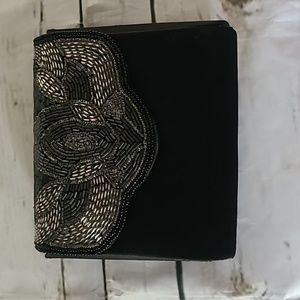 Black Satin Beaded Clutch with Braided Shoulder Strap